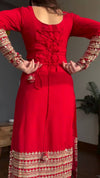 Traditional Red Kurta Set with Heavy Embroidered Hemline
