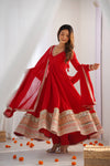 Red Embroidered Anarkali Suit Set Festive & Wedding Wear