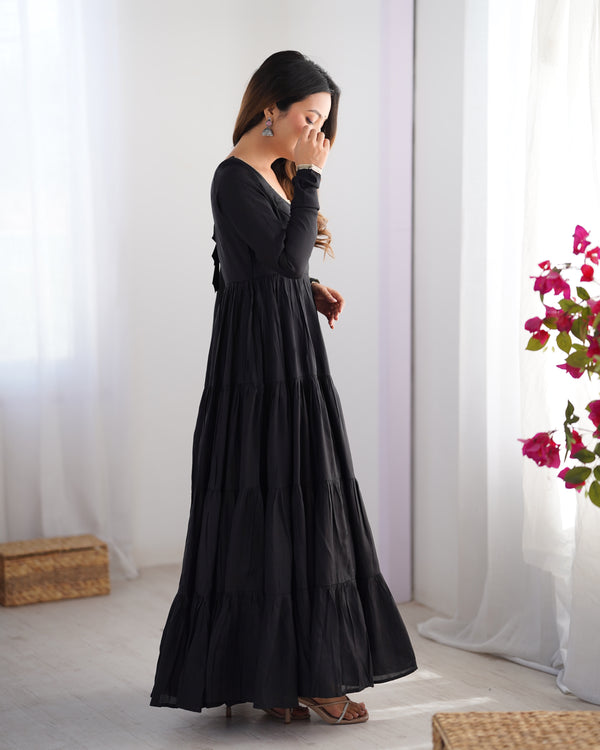 Burgundy Black Pure Soft Roman Silk Kalamkari Anarkali Gown