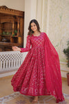 Rani Pink & Wine Embroidered Georgette Anarkali Suit Set