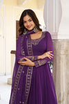 Beach Purple Faux Georgette Embroidered Suit Set