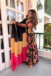 Black Floral Printed Anarkali Suit Set with Pink Dupatta