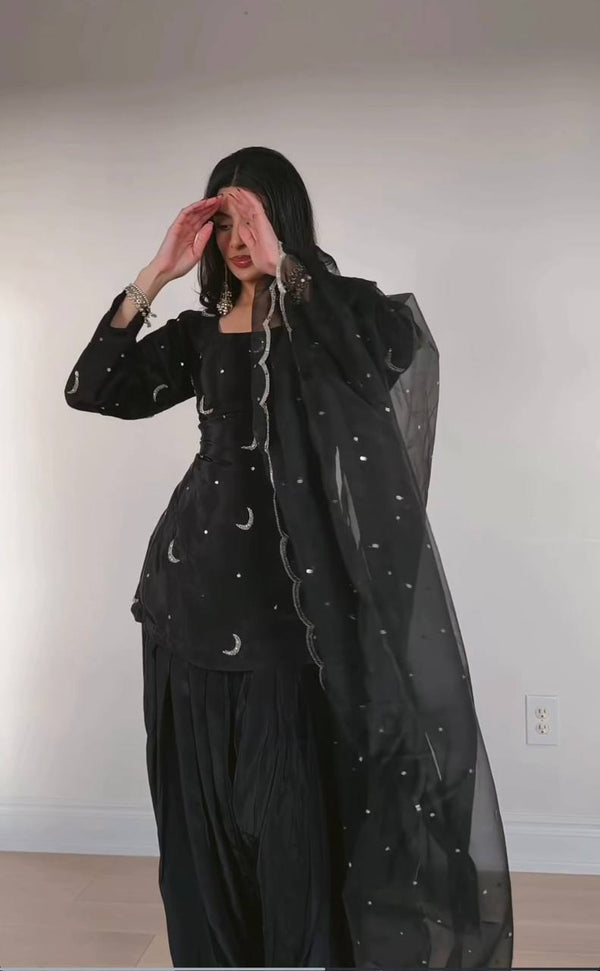 Chandani Black Designer Wear Top Set