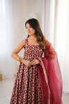 Sunshine Maroon Jacquard Anarkali Suit Set with Dupatta