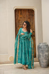 Green Bandhej Maslin Anarkali Suit Set