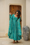 Green Bandhej Maslin Anarkali Suit Set