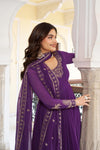 Beach Purple Faux Georgette Embroidered Suit Set