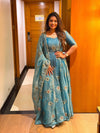 Radhika Elegant Teal Blue Embroidered Flared Anarkali Suit Set with Dupatta