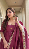Meera Wine Embroidered Anarkali Suit Set with Dupatta