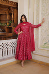 Rani Pink & Wine Embroidered Georgette Anarkali Suit Set