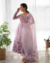 Sakura Printed Pure Soft Organza Jade Pink Anarkali Gown
