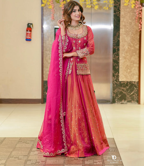 Pink Luxurious Ethnic Lengha Suit Set with Exquisite Embroidery Work