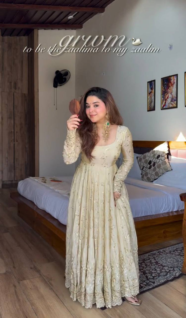 Anjali White Stylish Anarkali Suit Set