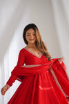Red Embroidered Anarkali Suit Set Festive & Wedding Wear