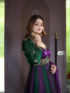 Royal Purple & Green Embroidered Anarkali Gown with Dupatta