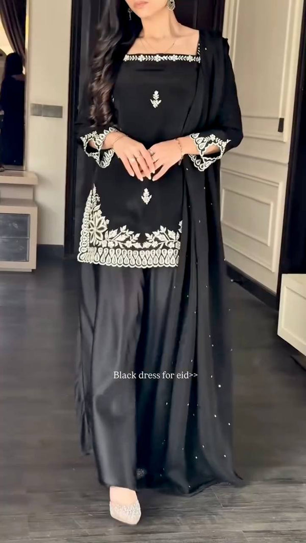 Black Royal Embroidery Anarkali Suit Set