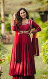 Classic Red Ethnic Anarkali Dress with Embroidery Work