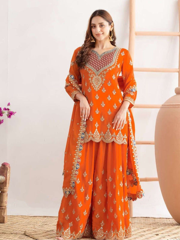 Multi Colored Heavy Embroidery Work Sharara Suit Set