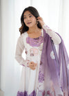 Goldy Flowers Purple Organza Silk Anarkali Gown