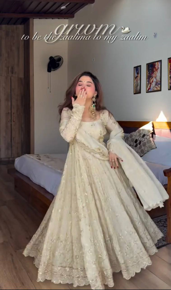 Anjali White Stylish Anarkali Suit Set