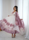 Goldy Flowers Onion Pink Organza Silk Anarkali Gown