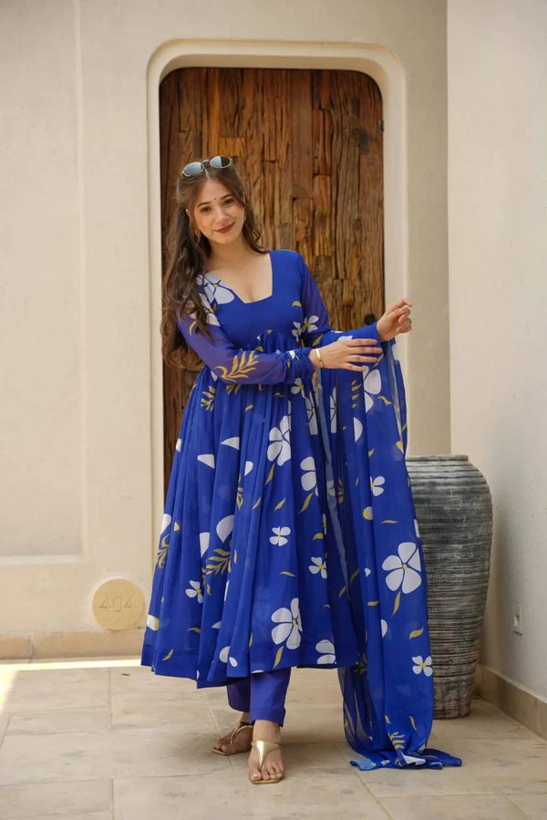 Rohini Blue Floral Georgette Set