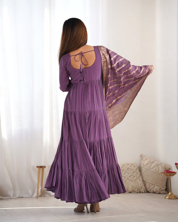 Burgundy Purple Pure Soft Roman Silk Kalamkari Anarkali Gown