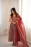 Sunshine Maroon Jacquard Anarkali Suit Set with Dupatta