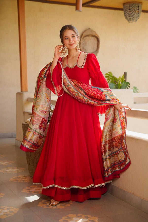 Luxury Red Party Wear Anarkali Suit Set for Women