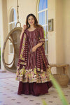 Diya Wine Floral Embroidered Anarkali Suit Set with Dupatta