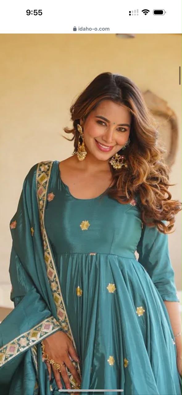 Meera Teal Green Embroidered Anarkali Suit Set with Dupatta