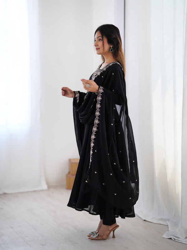 Suri Black Embroidery Pure Georgette Anarkali Gown