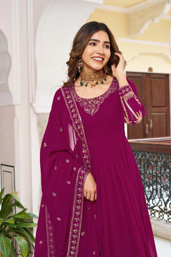 Beach Pink Faux Georgette Embroidered Suit Set