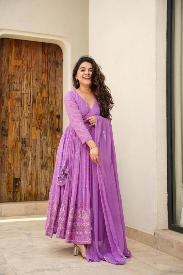 Kimaira Purple Anarkali Suit Set