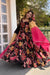 Black Floral Printed Anarkali Suit Set with Pink Dupatta