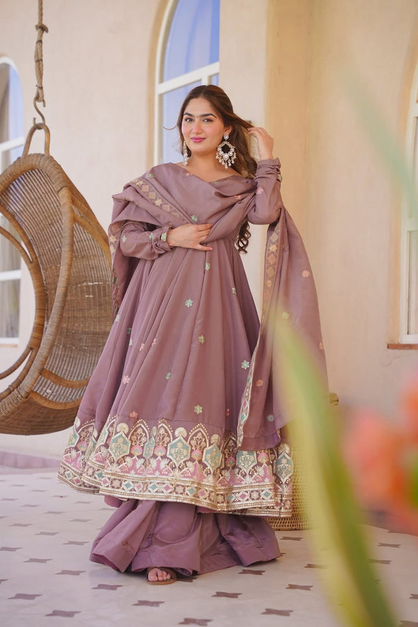 Meera Purple Embroidered Anarkali Suit Set with Dupatta