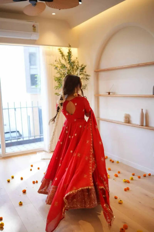 Royal Red Trendy Anarkali Gown with Dupatta