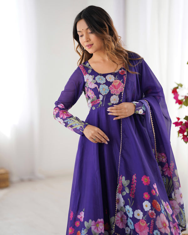 Nitara Blue Floral Print with Handwork Organza Anarkali