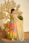 Pastel Green & Peach Flared Anarkali Suit Set with Dupatta