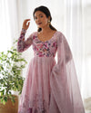 Sakura Printed Pure Soft Organza Jade Pink Anarkali Gown