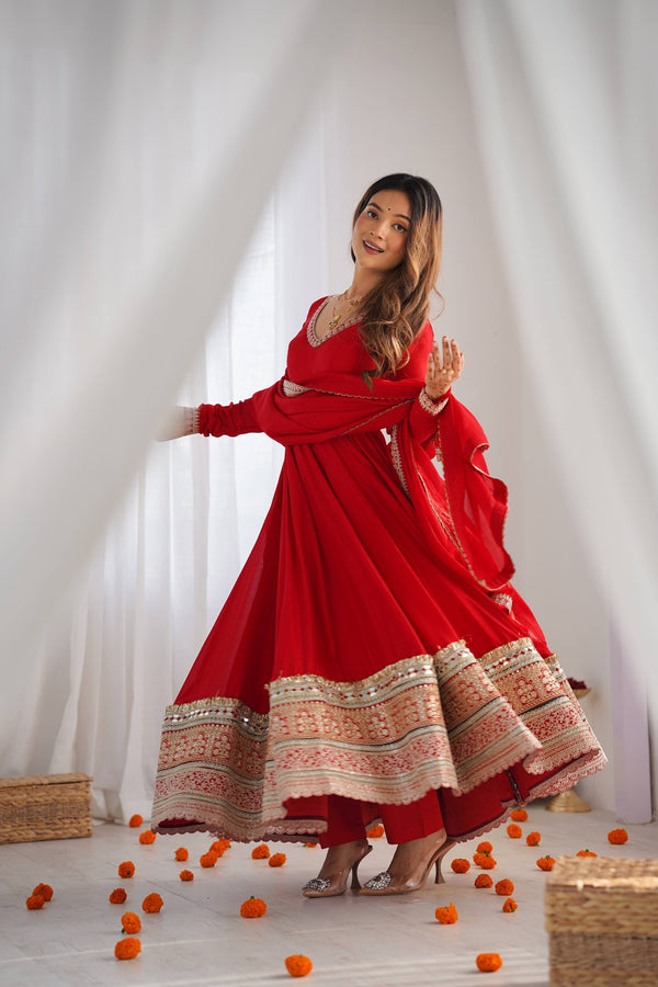 Red Embroidered Anarkali Suit Set Festive & Wedding Wear