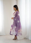 Goldy Flowers Purple Organza Silk Anarkali Gown