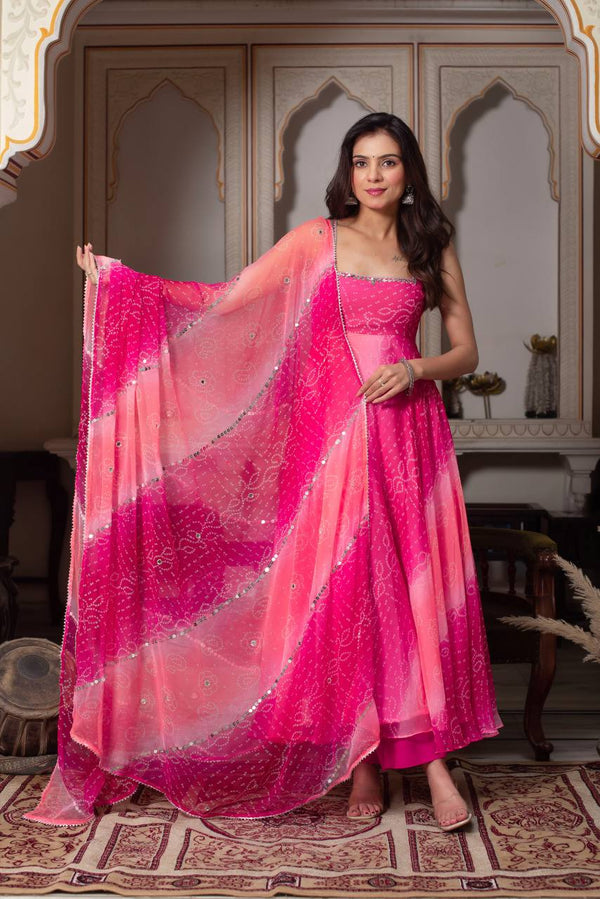 Pink Pure Soft Gorgette Anarkali Suit Set