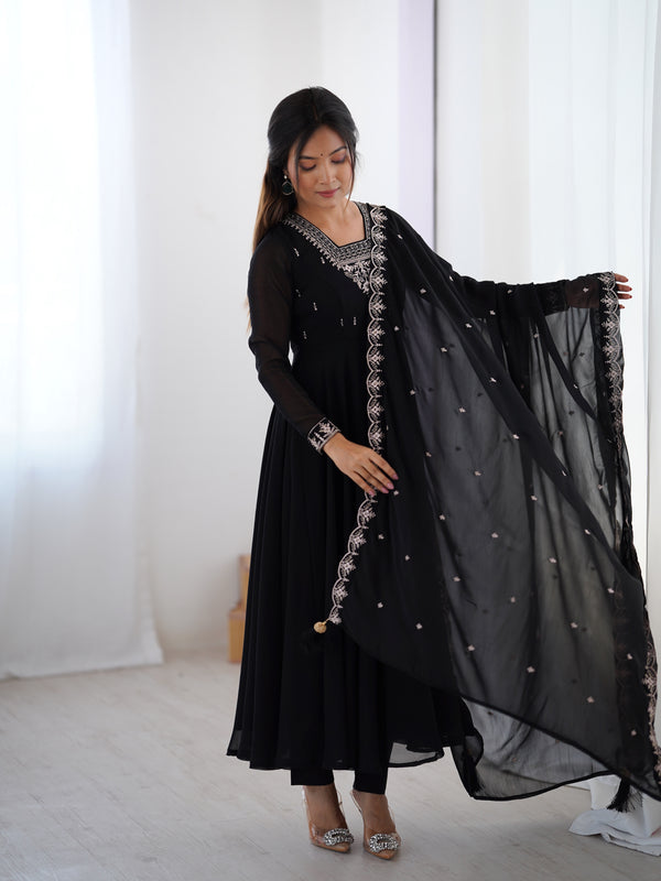 Suri Black Embroidery Pure Georgette Anarkali Gown
