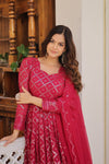 Rani Pink & Wine Embroidered Georgette Anarkali Suit Set