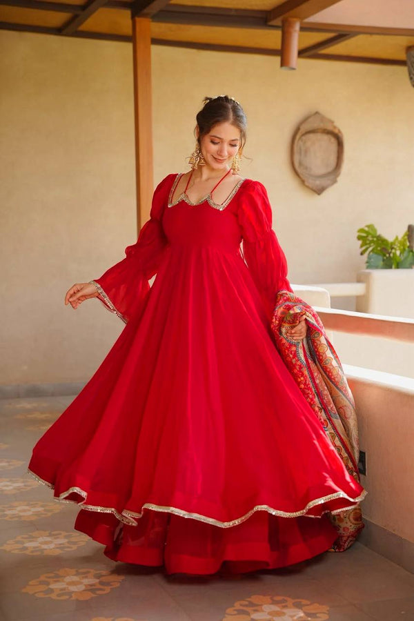 Luxury Red Party Wear Anarkali Suit Set for Women