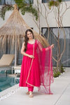 Nency Pink Floral Designer Pure Chanderi Anarkali Gown