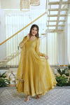 Mustard Yellow Flared Anarkali Suit with Embellished Dupatta