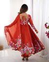 Nitara Orange Floral Print with Handwork Organza Anarkali