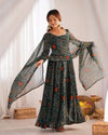 Bandhej Green Soft Chiffon Forest Designer Anarkali Gown